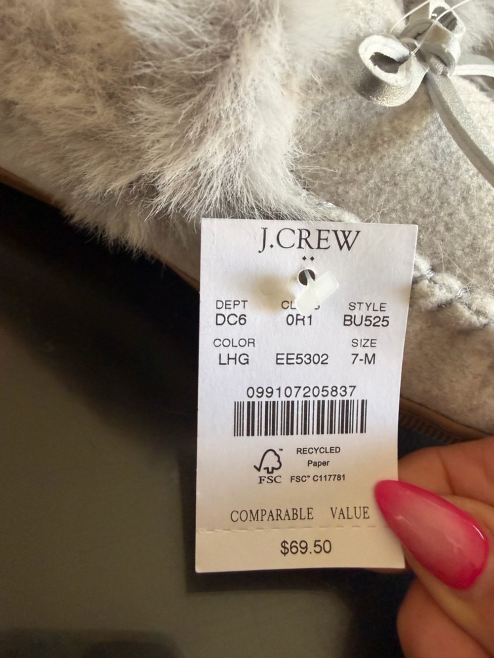J.Crew Cozy Faux-Fur Moccasin Slippers - Light Heathered Gray - Picture 2 of 5